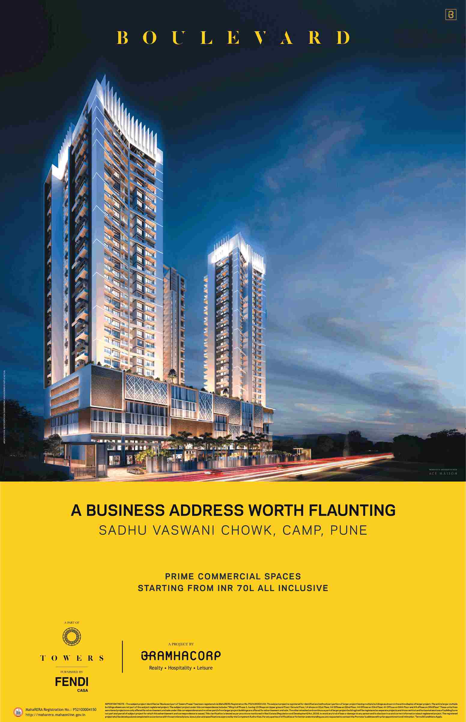 Presenting prime commercial spaces @ Rs. 70 Lacs at Bramha Corp Boulevard in Pune